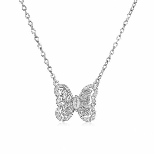 Jewelry Copper Inlaid Zircon Bow Light Luxury Earrings Ring Necklace Bracelet Set