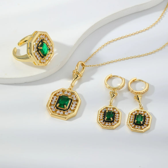 Jewelry Copper Inlaid Zircon Geometric Heart Shape Electroplating Set