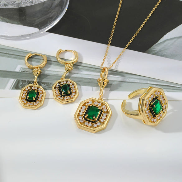 Jewelry Copper Inlaid Zircon Geometric Heart Shape Electroplating Set