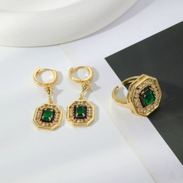 Jewelry Copper Inlaid Zircon Geometric Heart Shape Electroplating Set