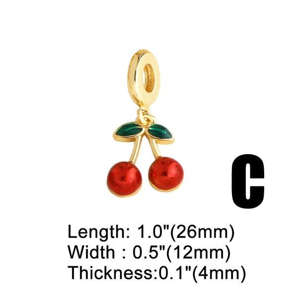 Jewelry Copper 18K Gold Plated Fruit Cherry Strawberry Pendant Bracelet