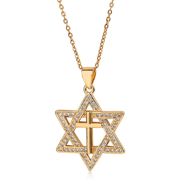 Jewelry Copper 14K Gold Plated Micro Inlaid Zircon Star Pendant Ochain Necklace For Male And Female With Natural Design Sense