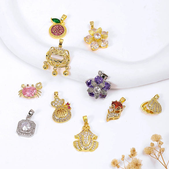 Jewelry Copper 18K Goldfilled Natural Geometric Micropaved Zircon Concentric Lock Orange Pendant Electroplating Accessories Diy Necklace Earrings