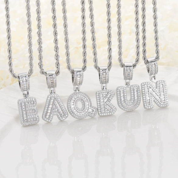 Jewelry Copper Letter Pendant Hiphop Necklace With Geometric Pattern