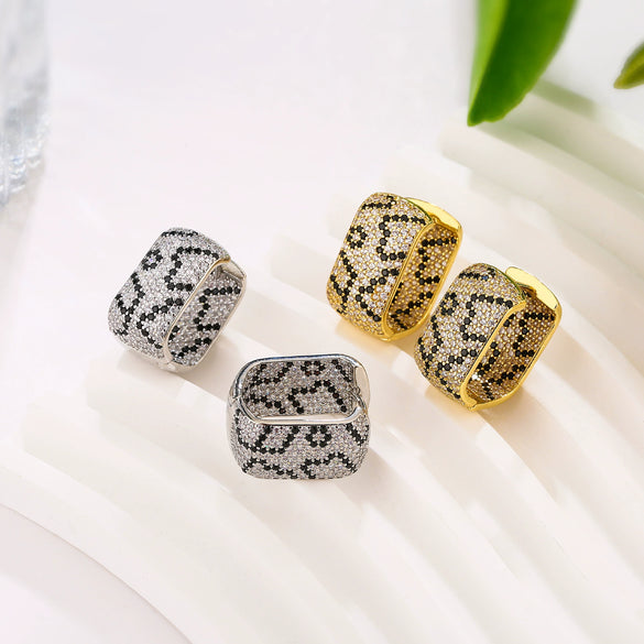 Jewelry Copper Light Luxury Geometric Leopard Snake Rectangular Earrings With Zircon For Women