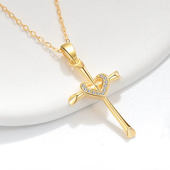 Jewelry Copper Love Pendant Cross Zircon Necklace Snake Bone Chain Electroplating Geometric Style