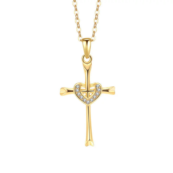 Jewelry Copper Love Pendant Cross Zircon Necklace Snake Bone Chain Electroplating Geometric Style