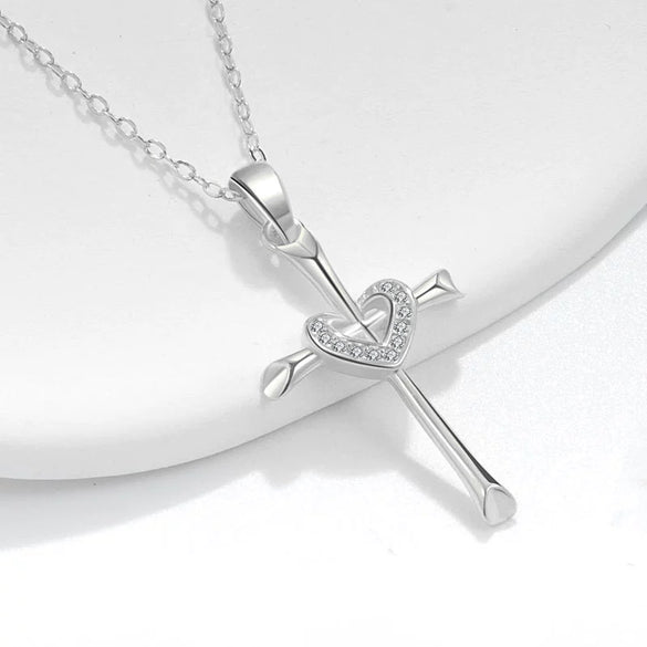 Jewelry Copper Love Pendant Cross Zircon Necklace Snake Bone Chain Electroplating Geometric Style