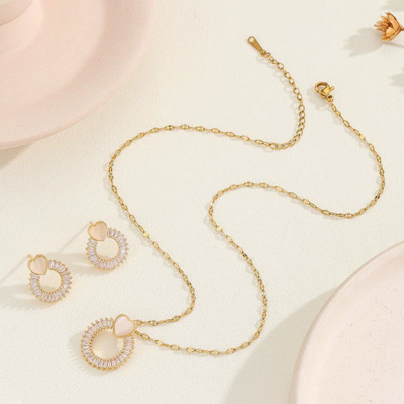 Jewelry Copper Microlay Geometric Zircon Necklace And Earrings Set Electroplating Women's Jewelry