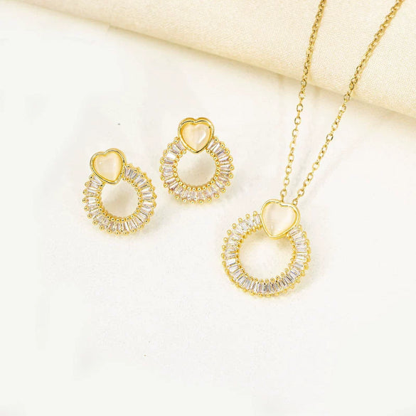 Jewelry Copper Microlay Geometric Zircon Necklace And Earrings Set Electroplating Women's Jewelry