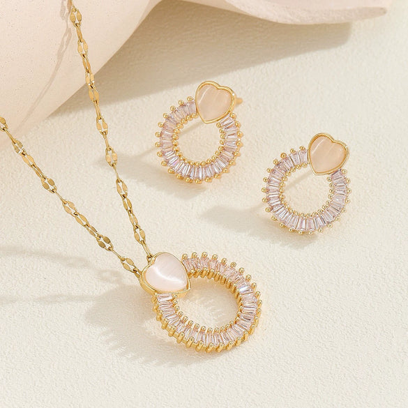 Jewelry Copper Microlay Geometric Zircon Necklace And Earrings Set Electroplating Women's Jewelry
