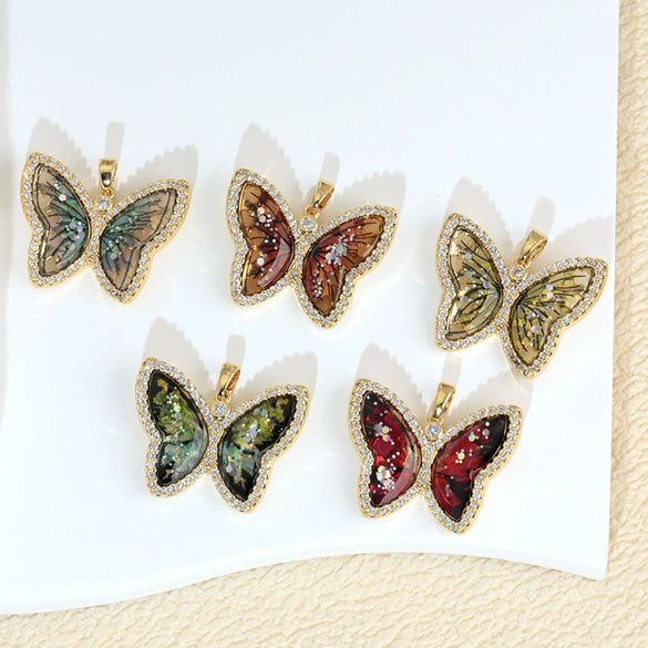 Jewelry Copper Micropaved Animal Zodiac Cartoon Style Butterfly Necklace Pendant