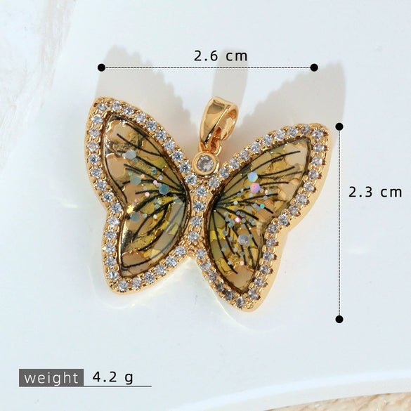 Jewelry Copper Micropaved Animal Zodiac Cartoon Style Butterfly Necklace Pendant