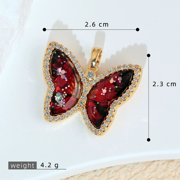 Jewelry Copper Micropaved Animal Zodiac Cartoon Style Butterfly Necklace Pendant