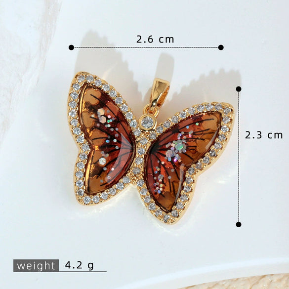 Jewelry Copper Micropaved Animal Zodiac Cartoon Style Butterfly Necklace Pendant