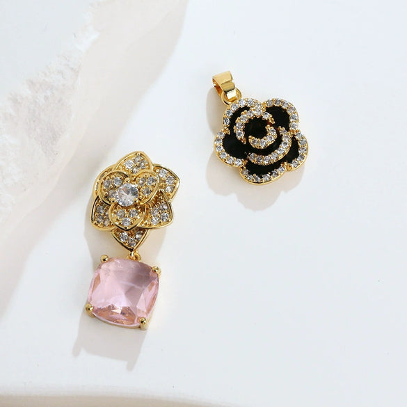 Jewelry Copper Minimalist Flower Style Electroplated Micropaved Zircon Necklace Pendant And Earrings For Women
