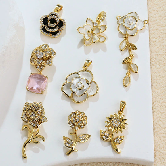 Jewelry Copper Minimalist Flower Style Electroplated Micropaved Zircon Necklace Pendant And Earrings For Women