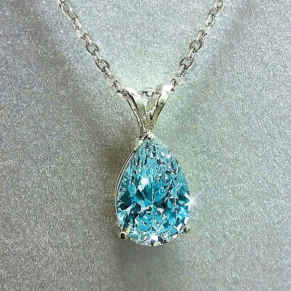 Jewelry Copper Mixed Gem Inlay Drop Pearshaped Zircon Pendant Ochain Necklace For Women