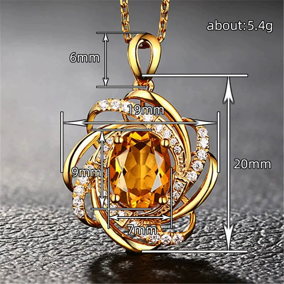 Jewelry Copper Mixed Gem Inlay Geometric Retro Flower Pendant Ochain Necklace
