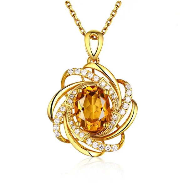 Jewelry Copper Mixed Gem Inlay Geometric Retro Flower Pendant Ochain Necklace
