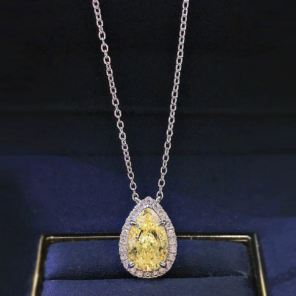 Jewelry Copper Mixed Gem Inlay Water Drops Pear Shaped Zircon Ochain Necklace For Women