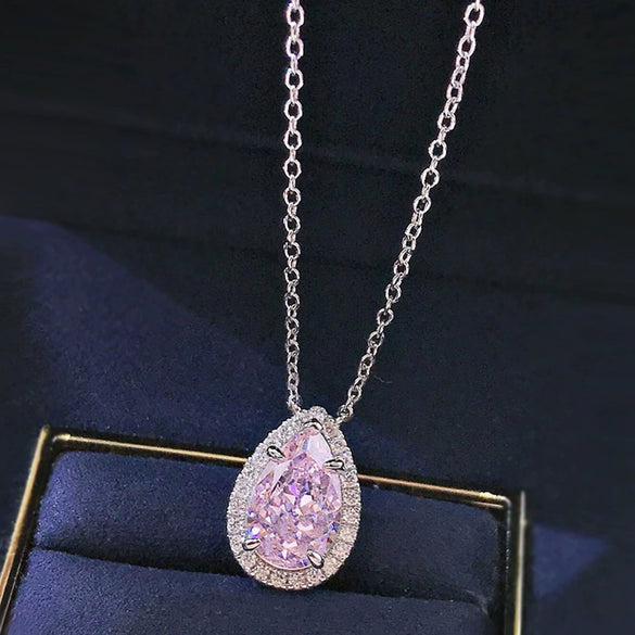 Jewelry Copper Mixed Gem Inlay Water Drops Pear Shaped Zircon Ochain Necklace For Women