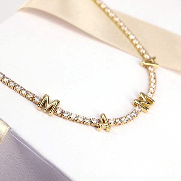 Jewelry Copper Mixed Gemstone Setting Lovely Letters Numbers Text Style Clavicle Chain Necklace