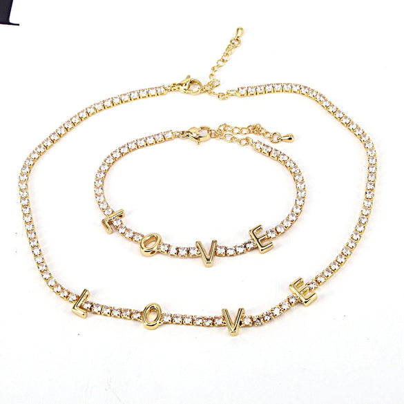 Jewelry Copper Mixed Gemstone Setting Lovely Letters Numbers Text Style Clavicle Chain Necklace