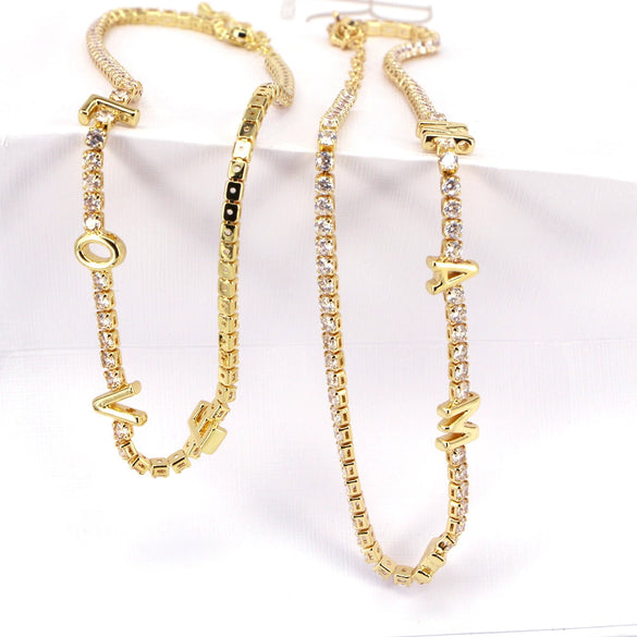 Jewelry Copper Mixed Gemstone Setting Lovely Letters Numbers Text Style Clavicle Chain Necklace