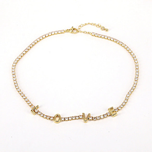 Jewelry Copper Mixed Gemstone Setting Lovely Letters Numbers Text Style Clavicle Chain Necklace