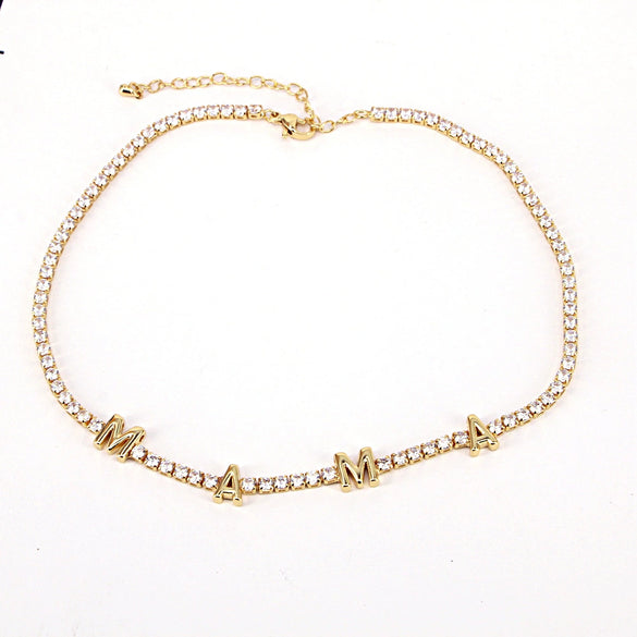Jewelry Copper Mixed Gemstone Setting Lovely Letters Numbers Text Style Clavicle Chain Necklace