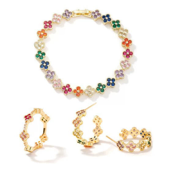 Jewelry Copper Natural Style Zircon Electroplating Bracelet Necklace Earrings