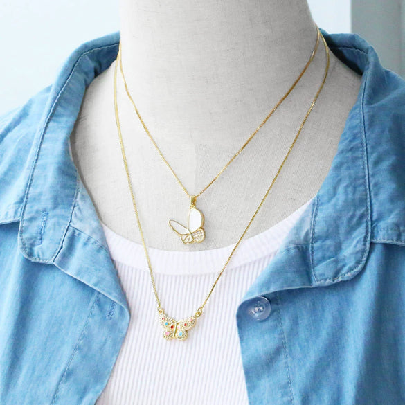 Jewelry Copper Ochain Butterfly Dripping Oil Insect Style Necklace