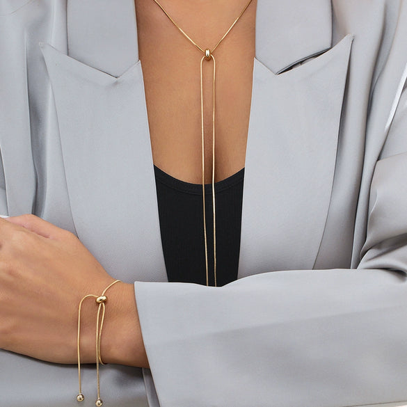 Jewelry Copper Ochain Long Tassel Necklace Geometric Style Electroplated