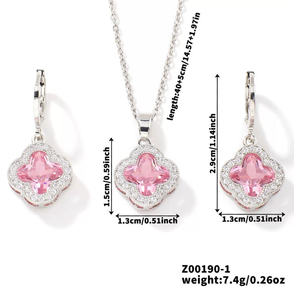 Jewelry Copper Ochain Set With Natural Plant Flowers Pattern And Zircon Inlay