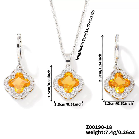 Jewelry Copper Ochain Set With Natural Plant Flowers Pattern And Zircon Inlay