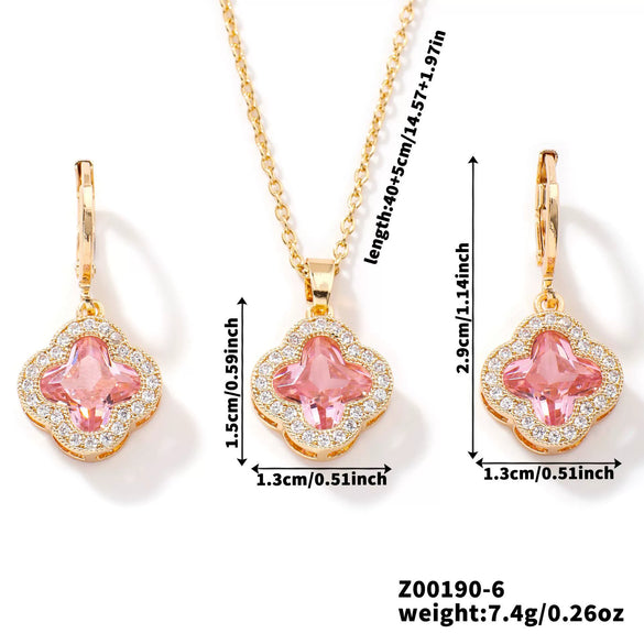Jewelry Copper Ochain Set With Natural Plant Flowers Pattern And Zircon Inlay