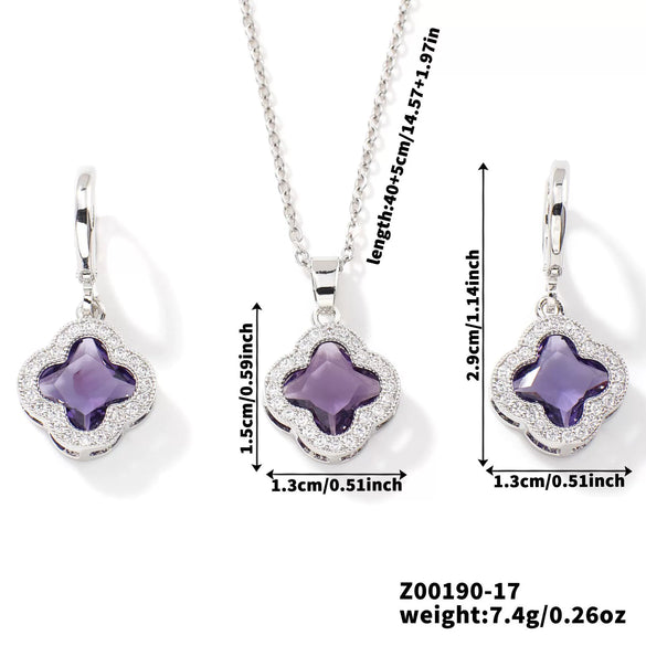 Jewelry Copper Ochain Set With Natural Plant Flowers Pattern And Zircon Inlay