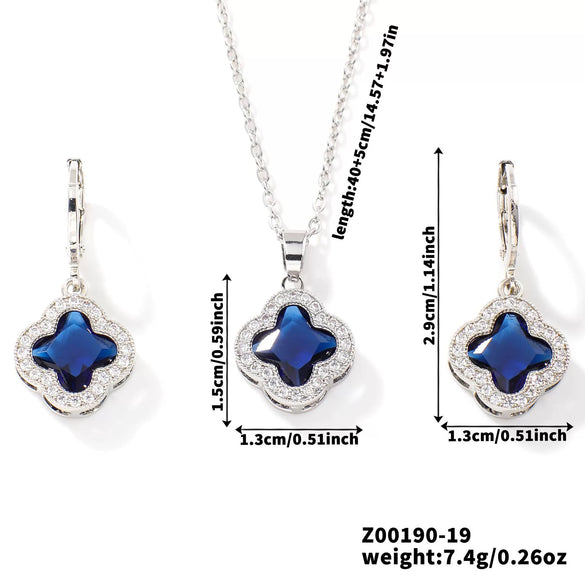 Jewelry Copper Ochain Set With Natural Plant Flowers Pattern And Zircon Inlay