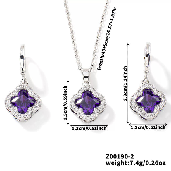 Jewelry Copper Ochain Set With Natural Plant Flowers Pattern And Zircon Inlay