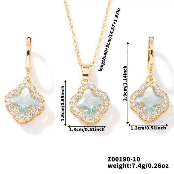 Jewelry Copper Ochain Set With Natural Plant Flowers Pattern And Zircon Inlay