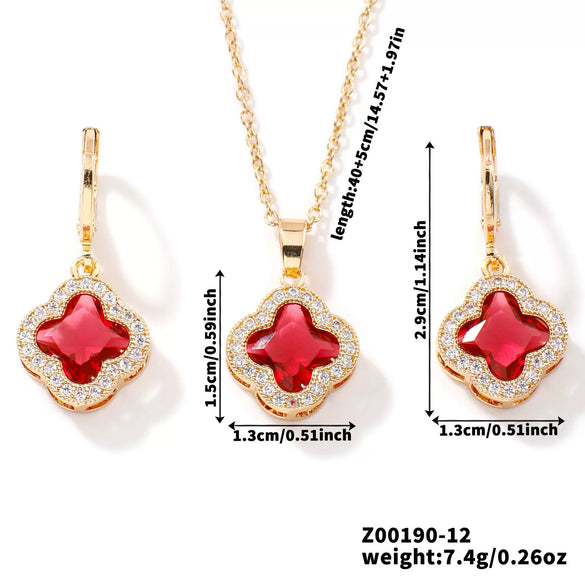 Jewelry Copper Ochain Set With Natural Plant Flowers Pattern And Zircon Inlay