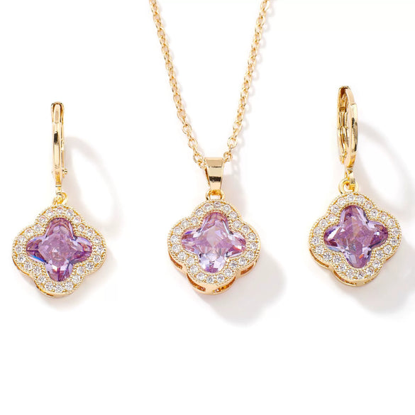 Jewelry Copper Ochain Set With Natural Plant Flowers Pattern And Zircon Inlay