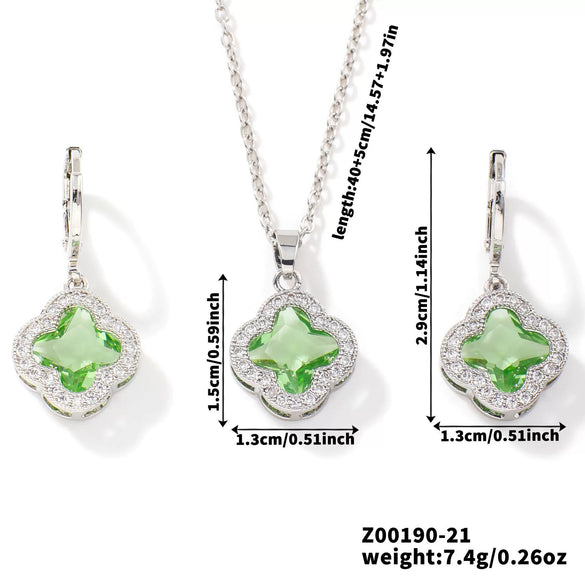 Jewelry Copper Ochain Set With Natural Plant Flowers Pattern And Zircon Inlay