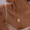 Jewelry Copper Oval Geometric Pendant Gold Plated Necklace For Ladies