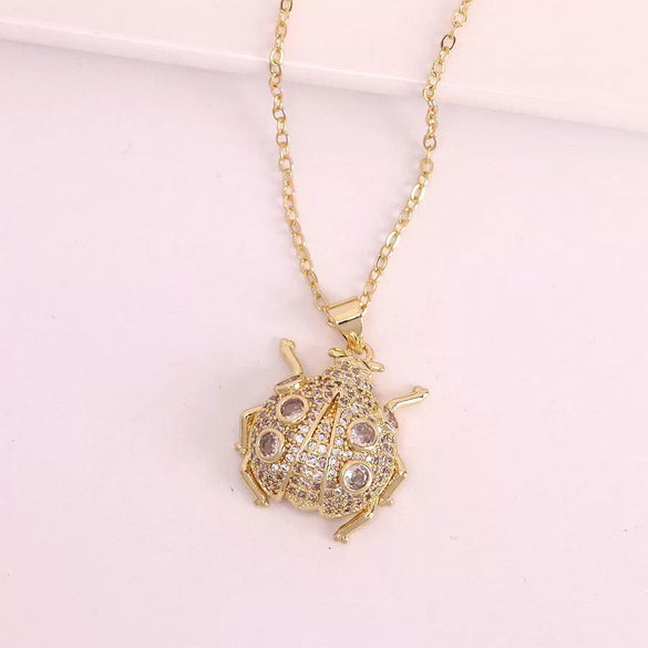 Jewelry Copper Pendant Necklace With Zircon Imitation Pearl Insect Animal Zodiac Pattern Electroplated Inlaid Enamel Water Wave Chain For Women