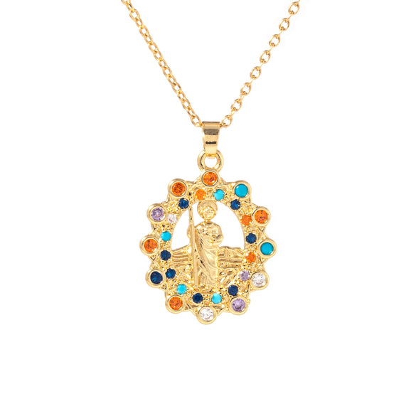 Jewelry Copper Pendant Set Zircon Geometric Retro Electroplating Necklace