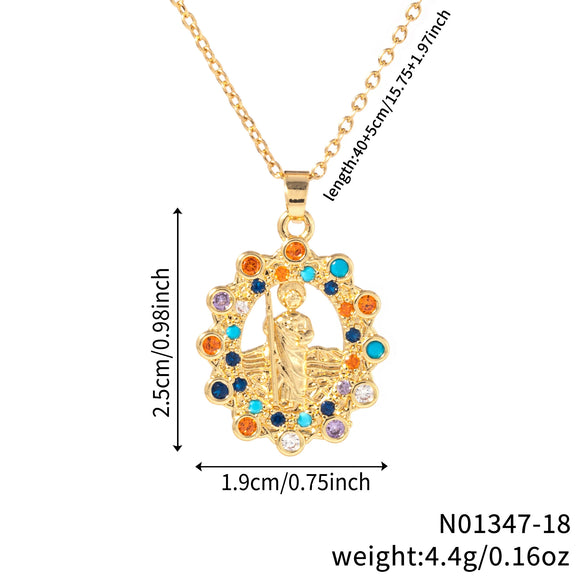 Jewelry Copper Pendant Set Zircon Geometric Retro Electroplating Necklace
