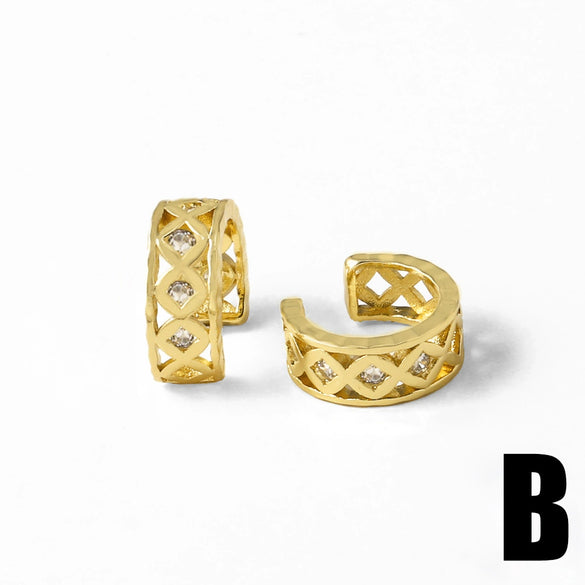 Jewelry Copper Plated 18K Gold Butterfly Geometric Light Luxury Style Ear Clip Earrings