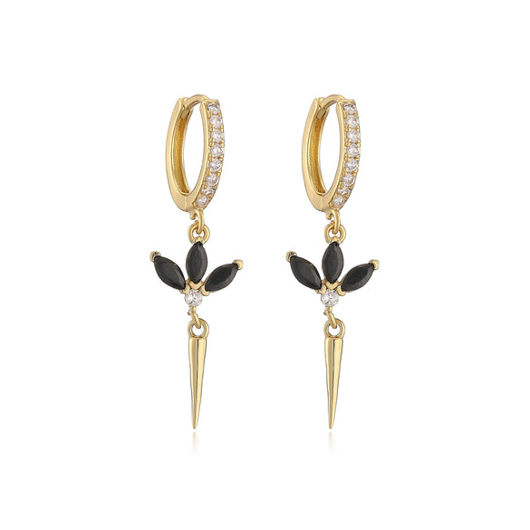 Jewelry Copper Plated 18K Gold Micropaved Colored Diamond Marquise Long Conical Tassel Earrings With Geometric Pattern And Zircon Treatment